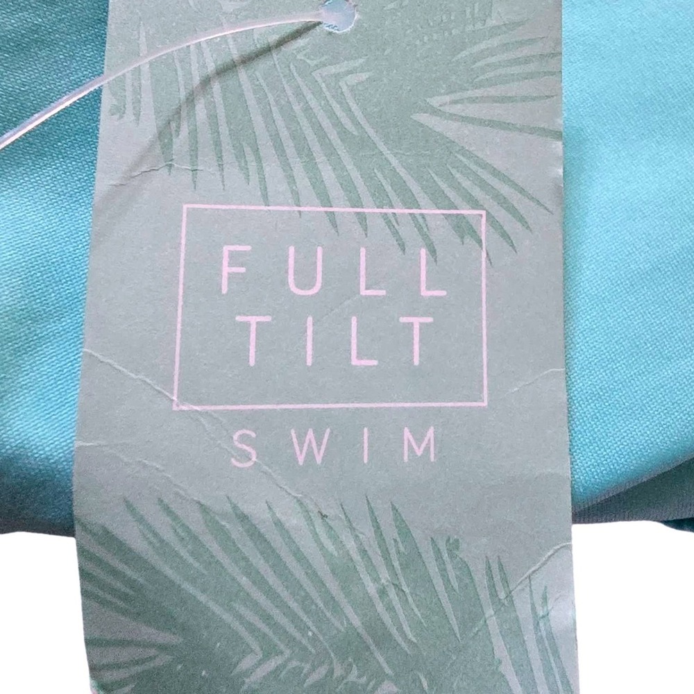 Full Tilt Swim Aqua Smocked Triangle Bikini Top Wrap Tie Shell Charm XL‎ NWT - Picture 4 of 4
